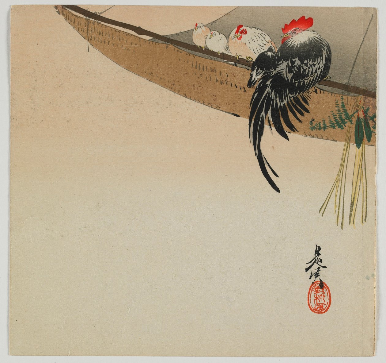 Chickens Roosting on a Sail, Meiji Era, Late 19th Century