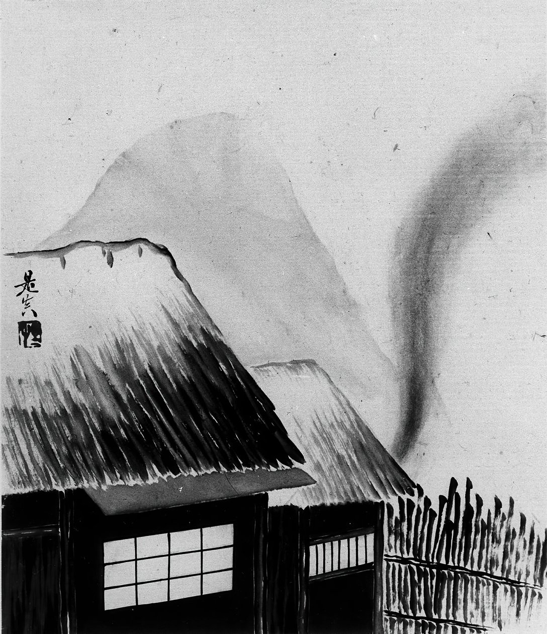 Cottage and Mountains by Shibata Zeshin