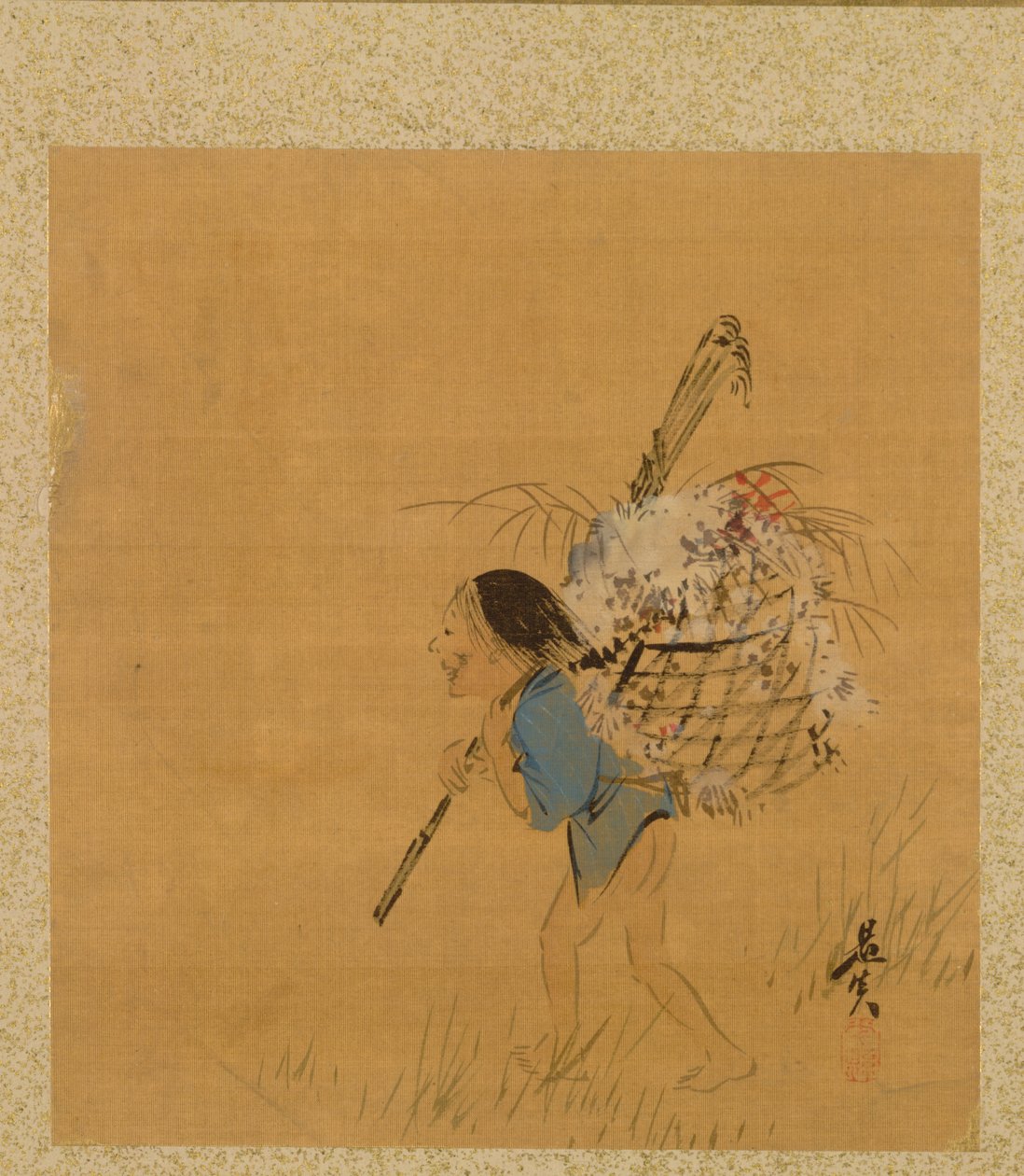 Peasant with Basket from Album of Paintings by the Venerable Zeshin by Shibata Zeshin