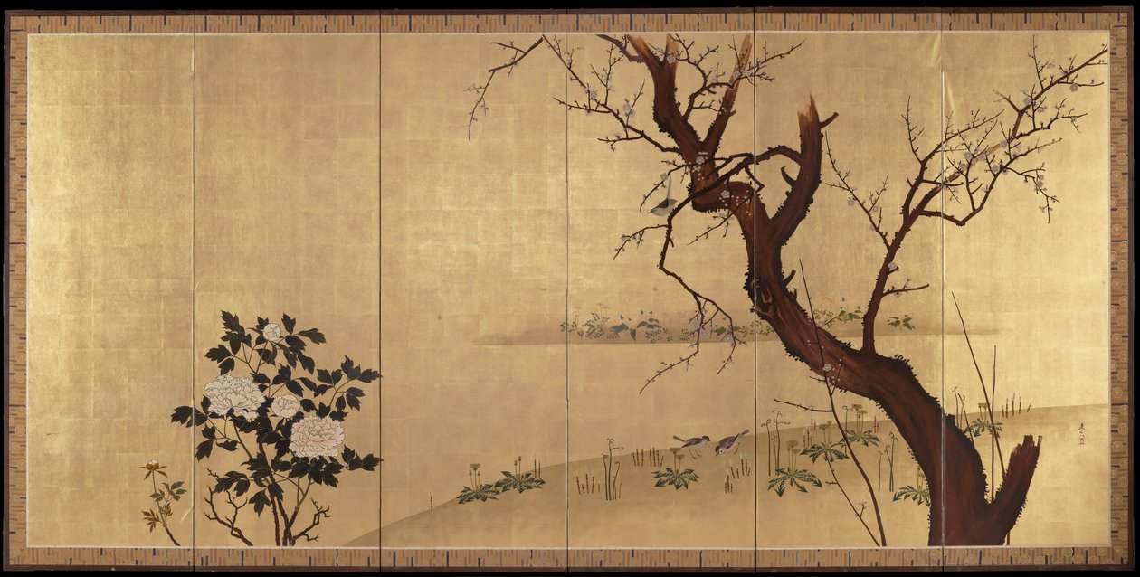 Spring (right of a pair of Birds and Flowers in Spring and Autumn) by Shibata Zeshin