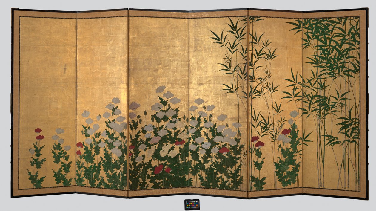 Bamboo and Poppies, early 17th century by Shigenobu Kano