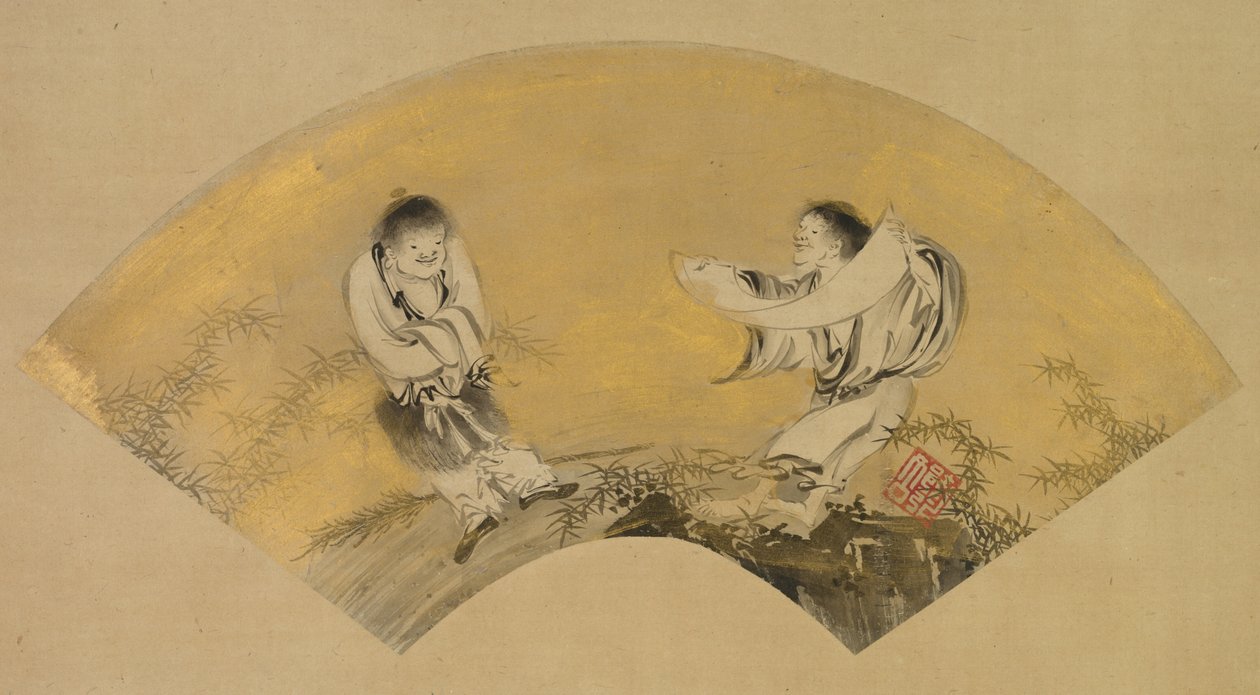 Hanshan and Shide Kanzan and Jittoku, mid-1500s by Shikibu Terutada