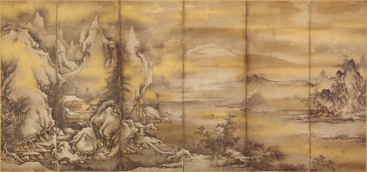 Landscape of the four seasons, one of a pair by Shikibu Terutada