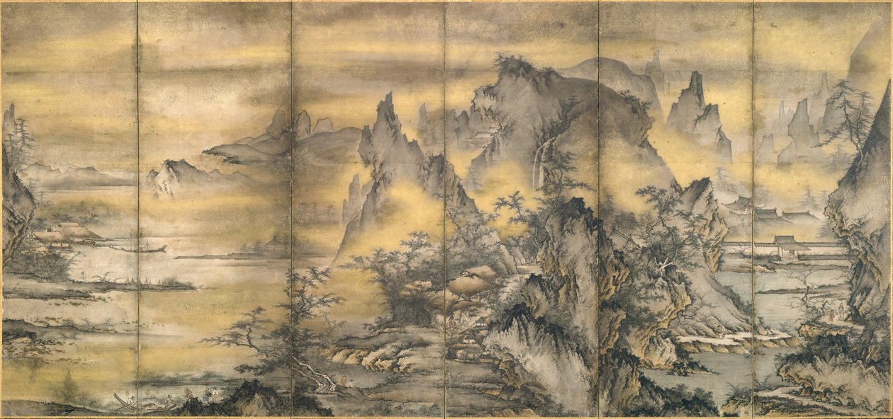 Landscape of the four seasons, one of a pair by Shikibu Terutada