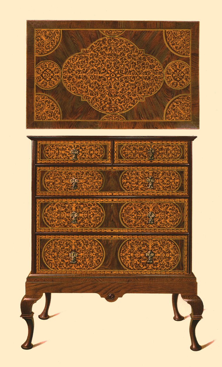 Chest of drawers inlaid with marquetry by Shirley Charles Llewellyn Slocombe