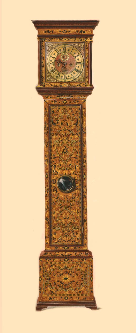 Clock inlaid with light marquetry, 1905 by Shirley Charles Llewellyn Slocombe