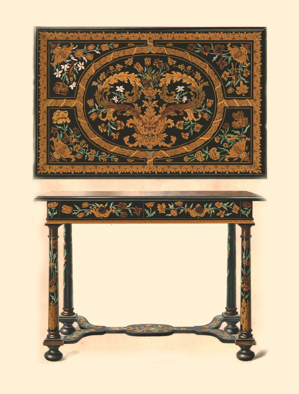 Table inlaid with marquetry, 1905 by Shirley Charles Llewellyn Slocombe