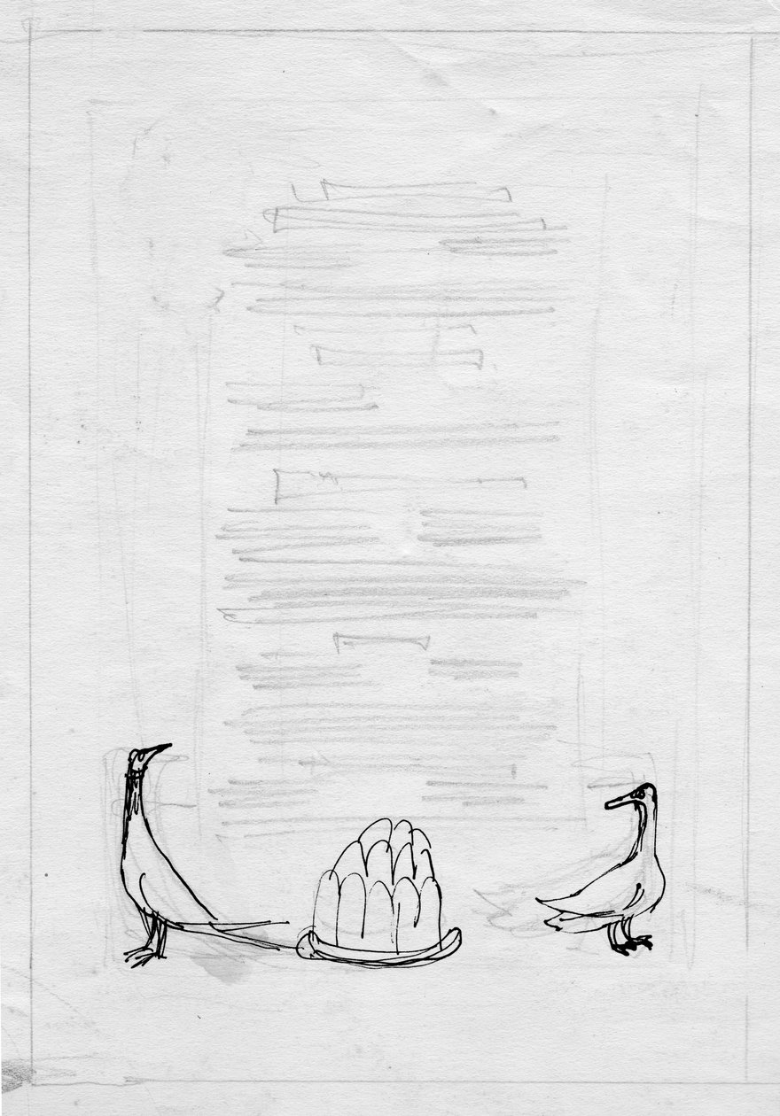 Birds and jelly, menu design, c. 1950 by Shirley Markham