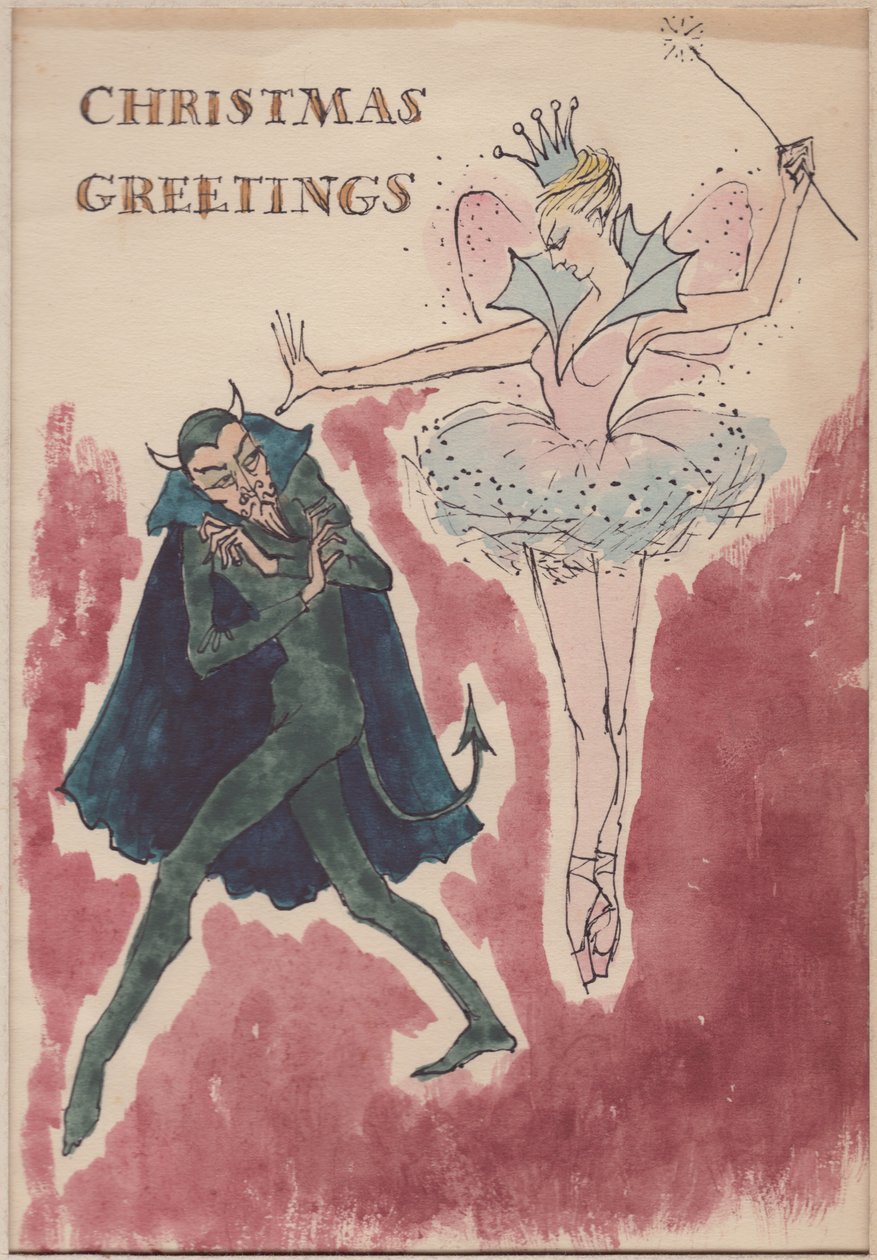 Devil and fairy, Christmas card by Shirley Markham