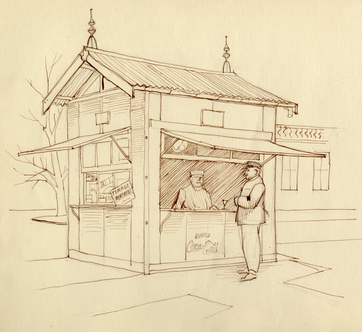 Kiosk selling drinks, Paris, France, c1951 by Shirley Markham