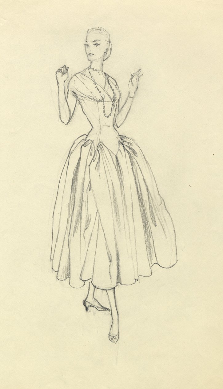 Woman in narrow-waisted dress, c1952 by Shirley Markham