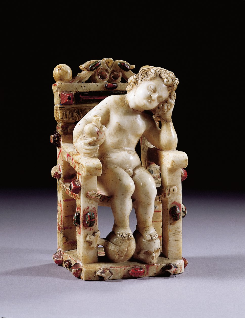 Figure of the infant Christ child seated on a throne, early 17th century by Sicilian School