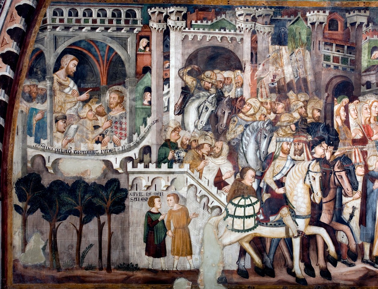 View of the Detail of a Fresco Depicting the Ascent to Calvary: On the Left Jesus in Front of Pontius Pilate by Sienese School