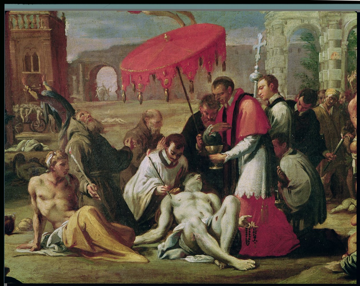 St. Charles Borromeo Administering the Sacrament to Plague Victims in 1576 (detail) by Sigismondo Caula