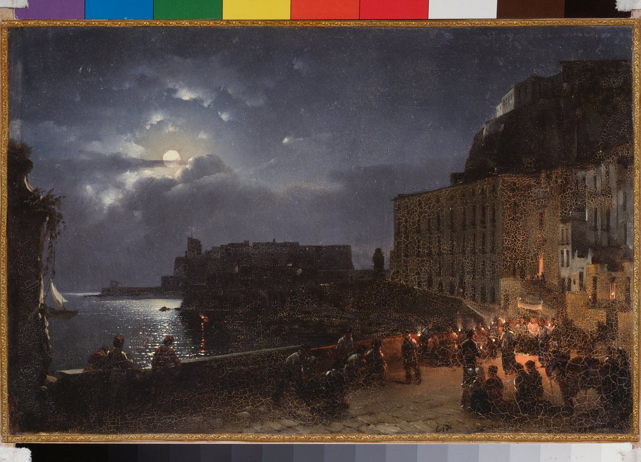 The Santa Lucia Quay in Naples, a Full Moon Night by Silvestr Fedosievich Shchedrin