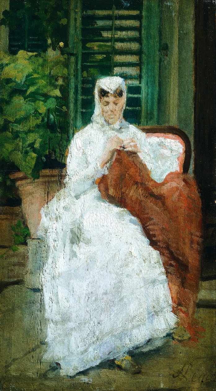 Lady Sewing by Silvestro Lega