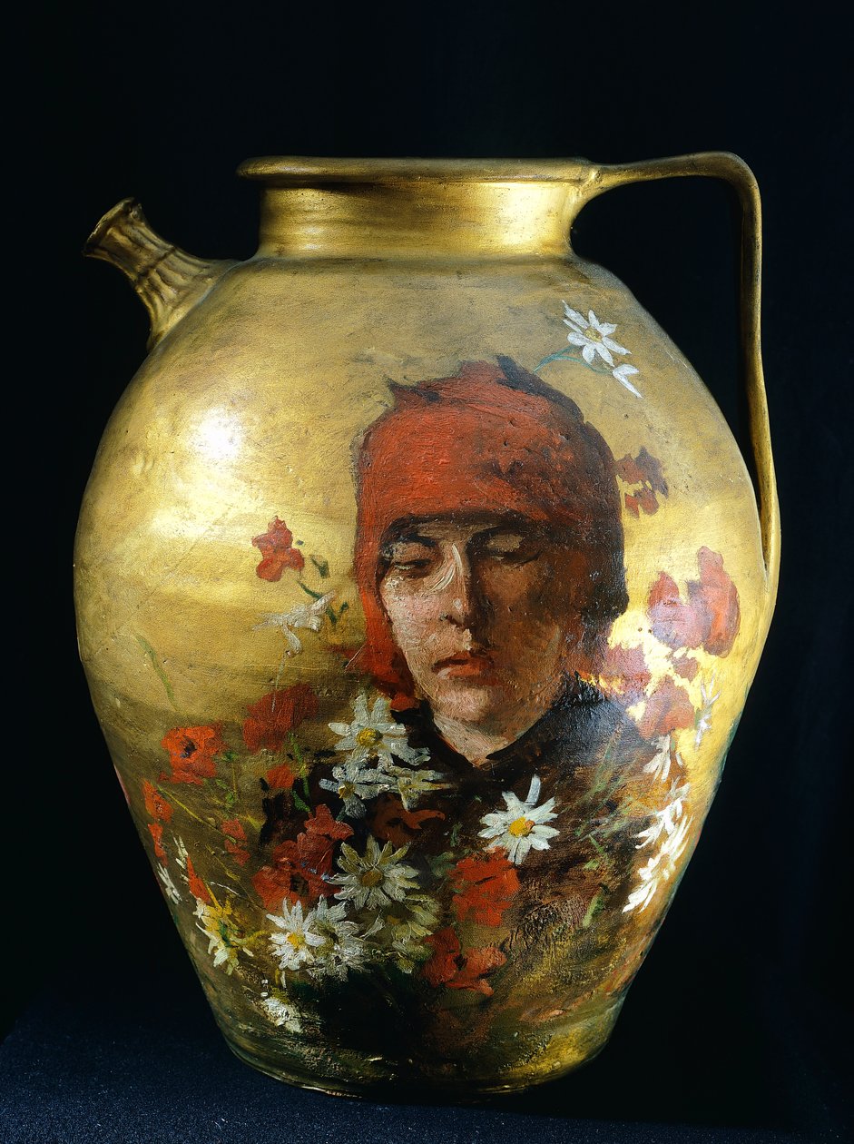 Pitcher with figure of woman by Silvestro Lega