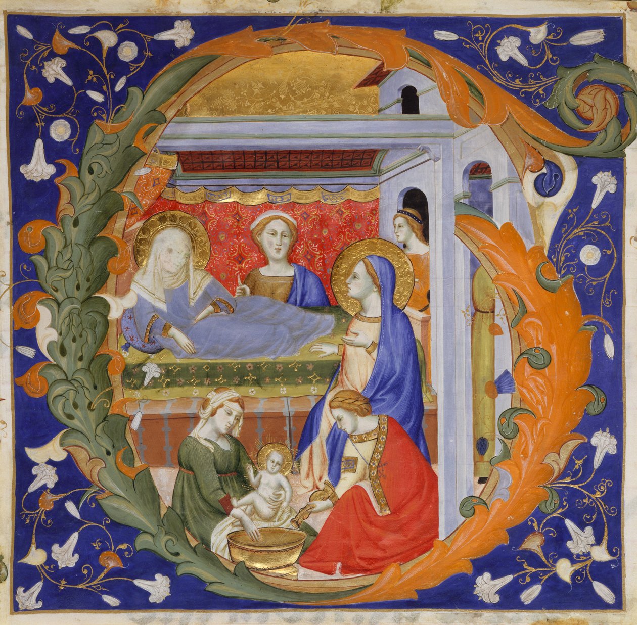 Manuscript Illumination with the Birth of the Virgin in an Initial G, from a Gradual by Silvestro dei Gherarducci