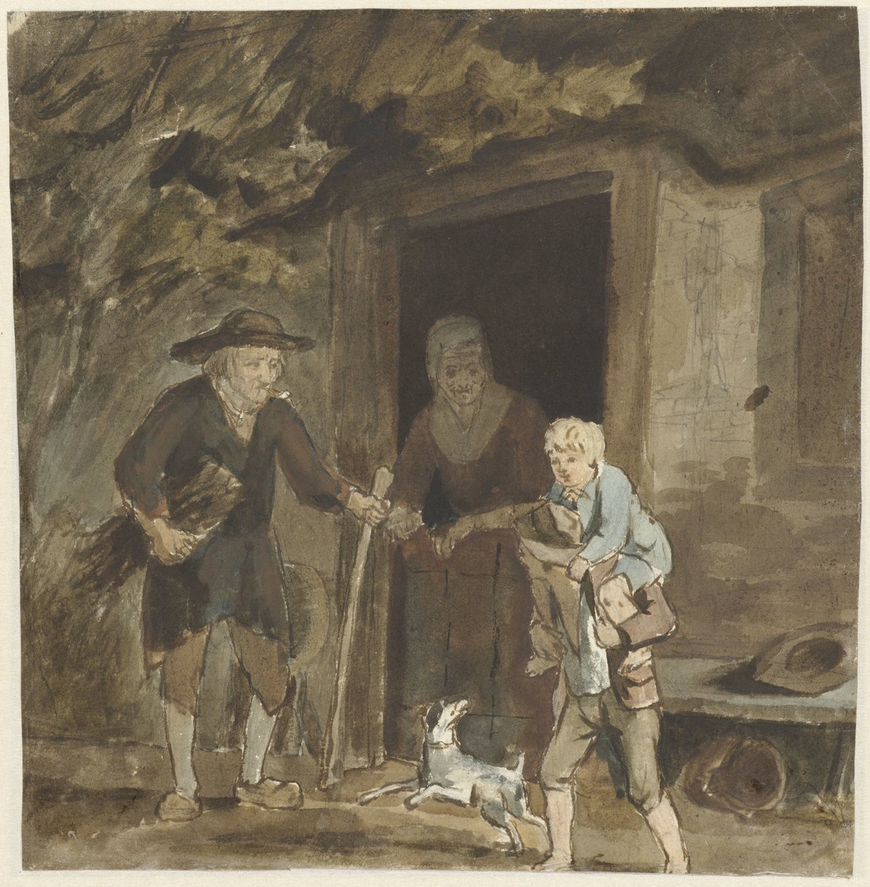 Peasant Family at the Door of Their Home by Simon Andreas Krausz