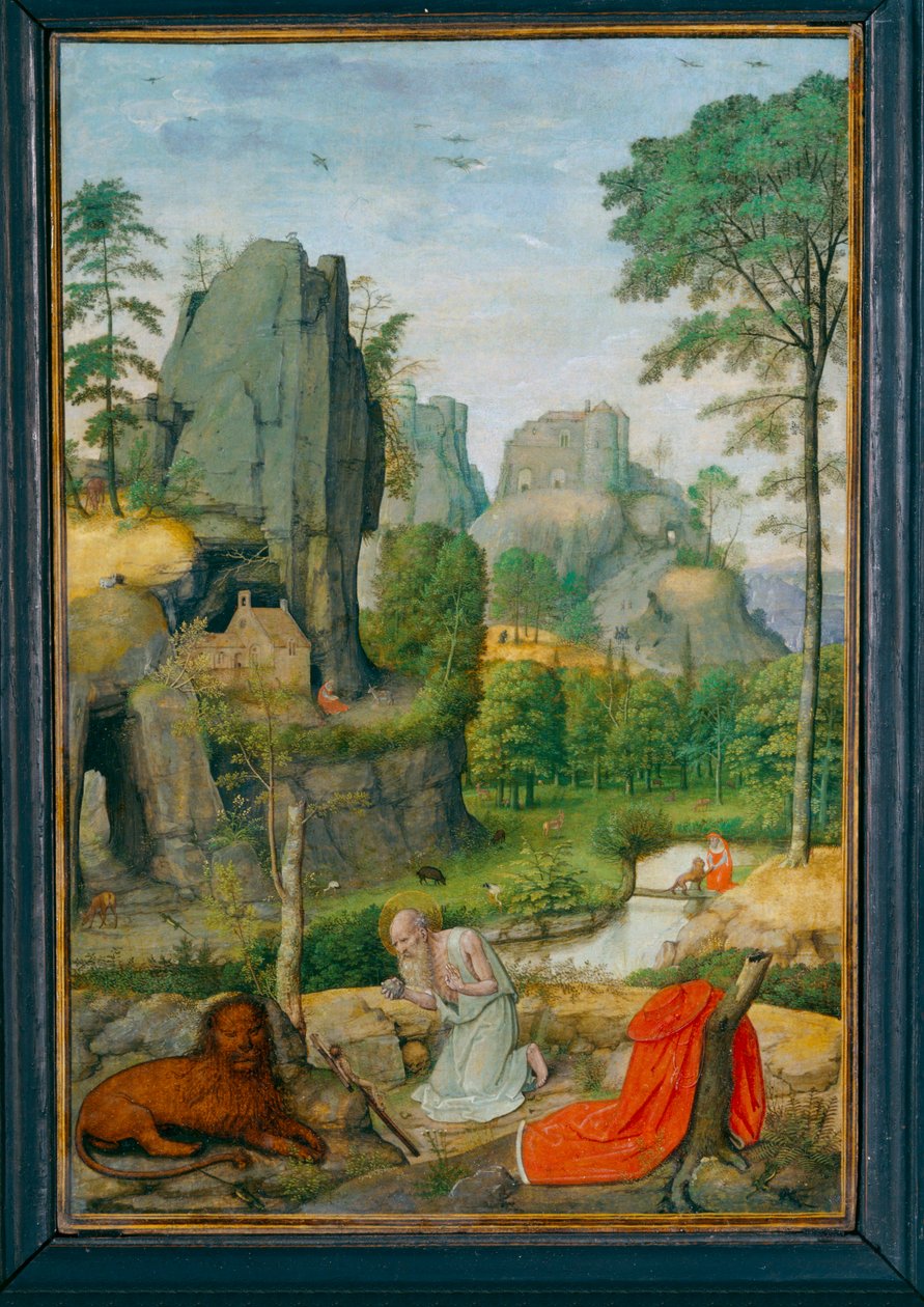 Landscape with Saint Jerome Penitent and the Cure of the Lion by Simon Bening