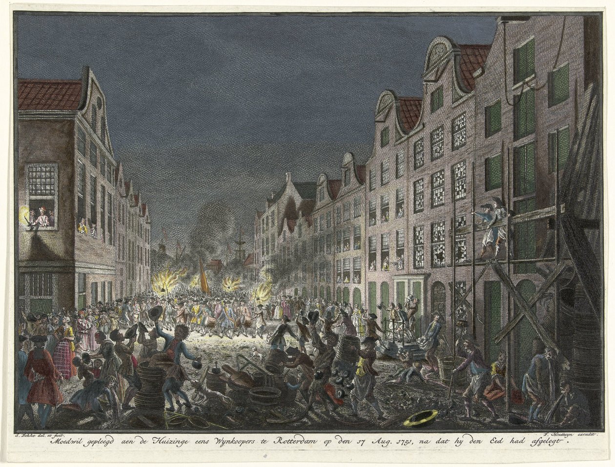 Plundering of the House of Wine Merchant Gerrit Hagedooren in Rotterdam, 1751 by Simon Fokke