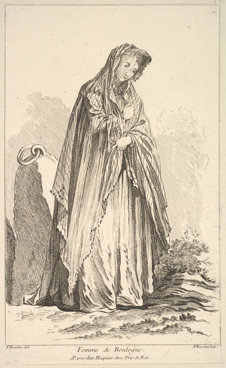 Woman of Boulogne, from Recueil de diverses figures étrangères Inventées par F. Bo... by Simon Francois Ravenet