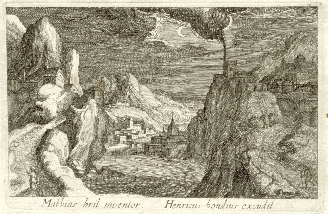 River Landscape by Moonlight by Simon Frisius (attributed to)
