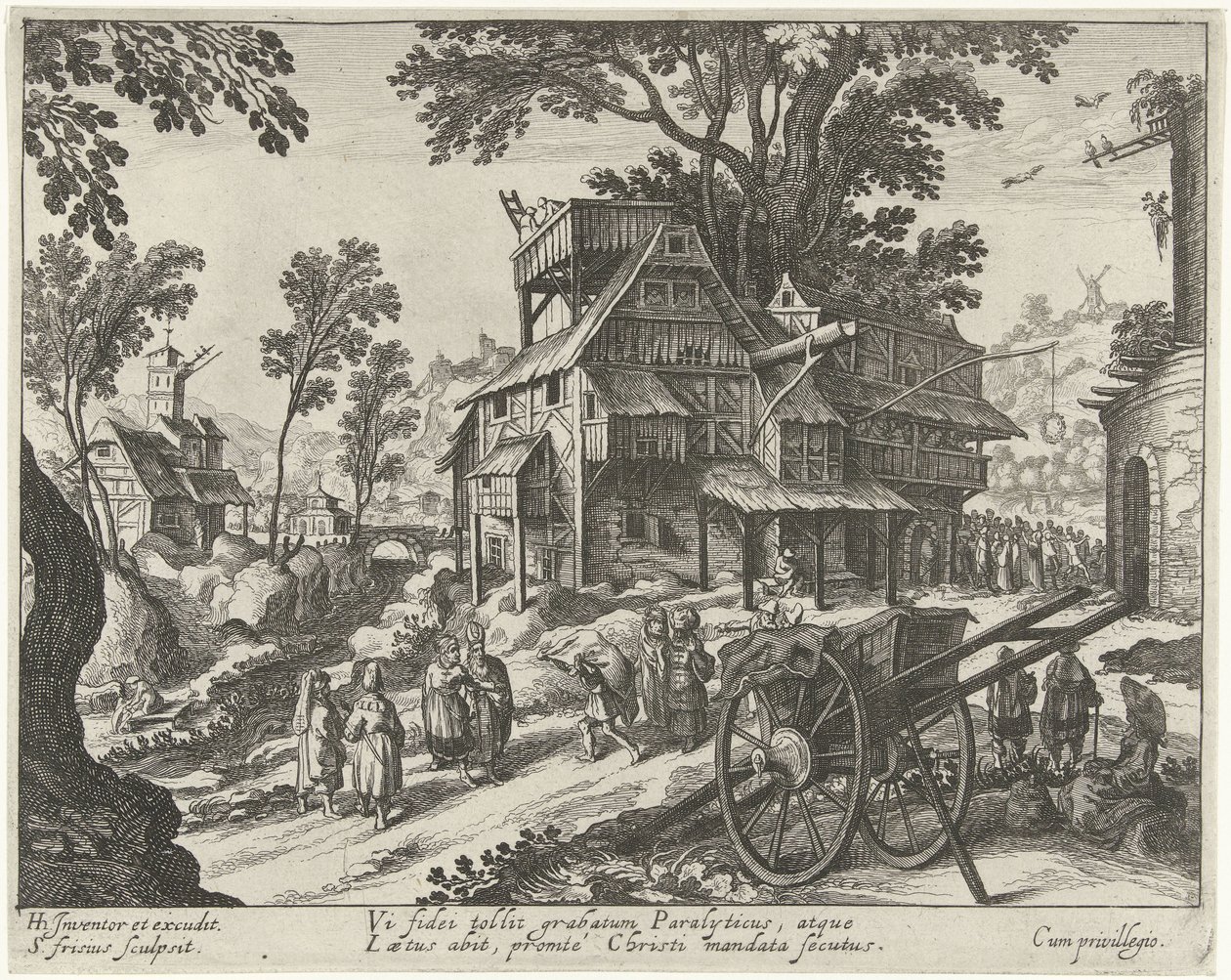 Village Scene with the Healing of a Lame Man by Simon Frisius
