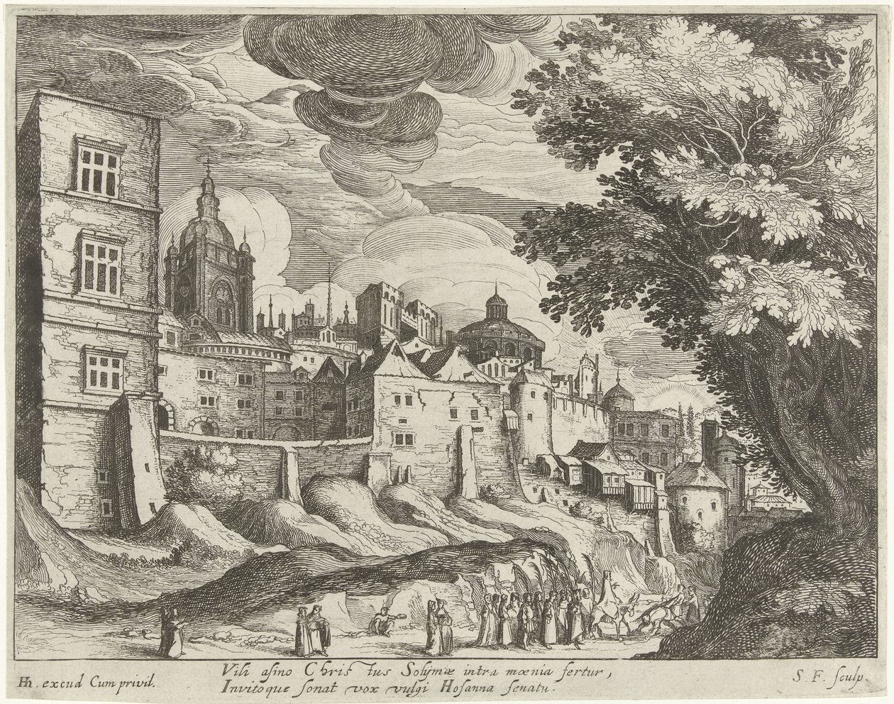 Landscape with the Entry of Christ into Jerusalem (Series: Landscapes with Scenes from the Life of Christ) by Simon Frisius
