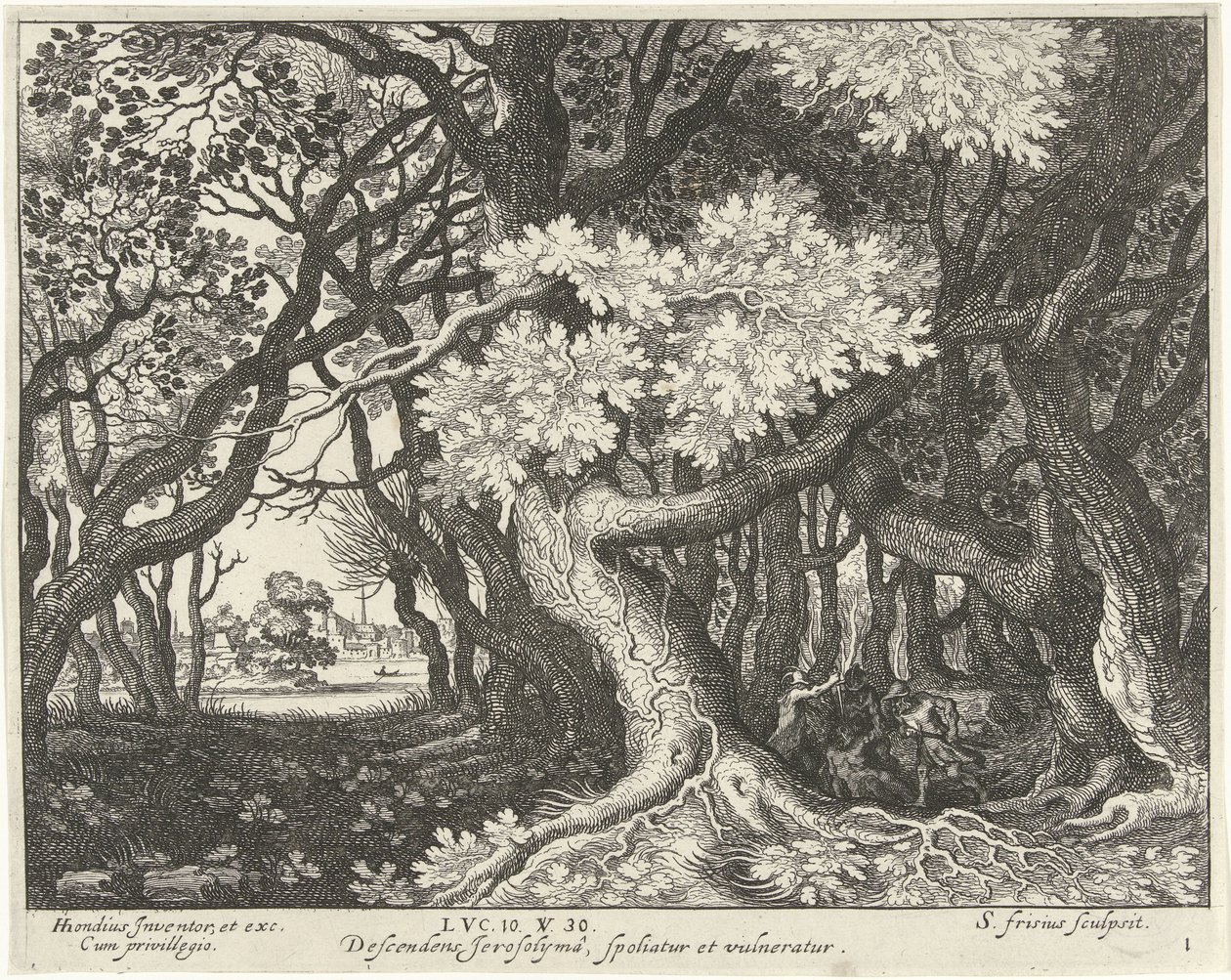 Attack on a Man in a Forest (series title: Parable of the Good Samaritan) by Simon Frisius
