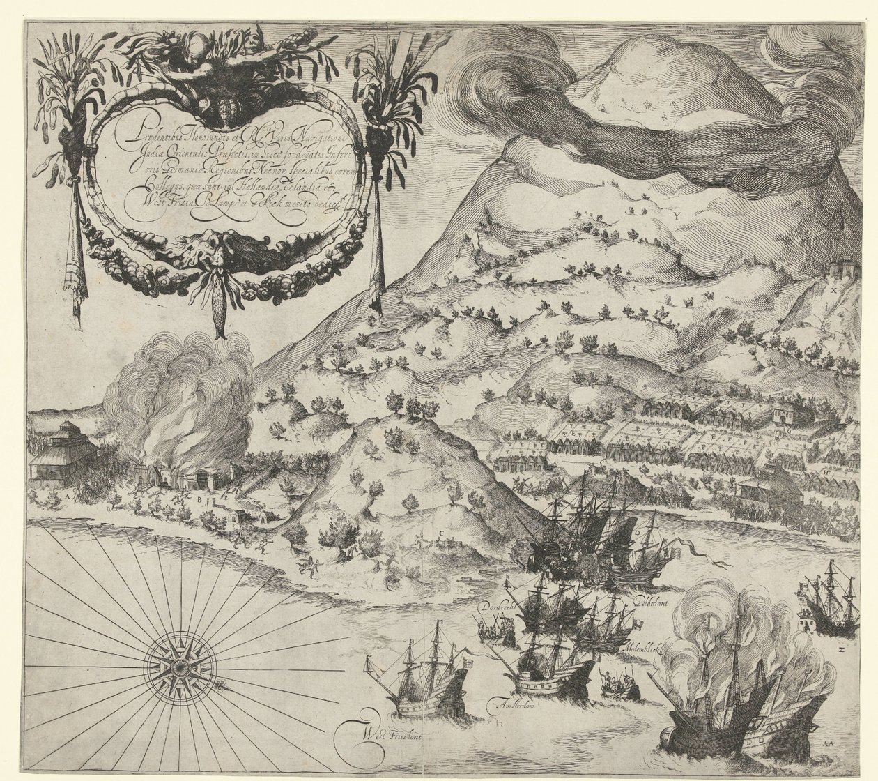 Victory of the Dutch over the Portuguese at Tidore (left plate), 1605 by Simon Frisius