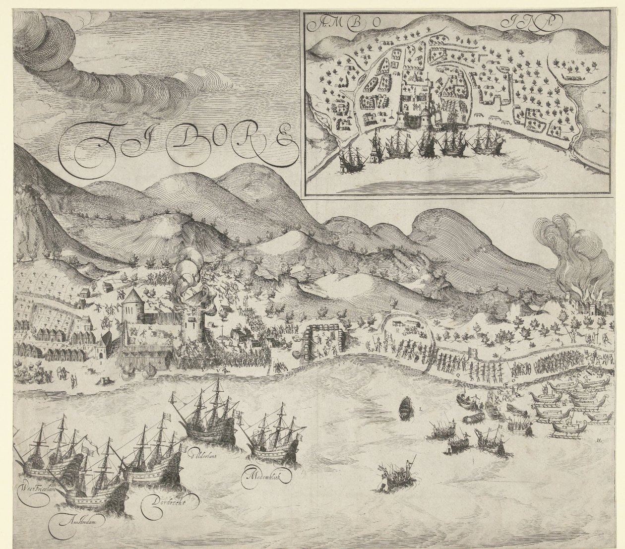 Victory of the Dutch over the Portuguese at Tidore (right plate), 1605 by Simon Frisius