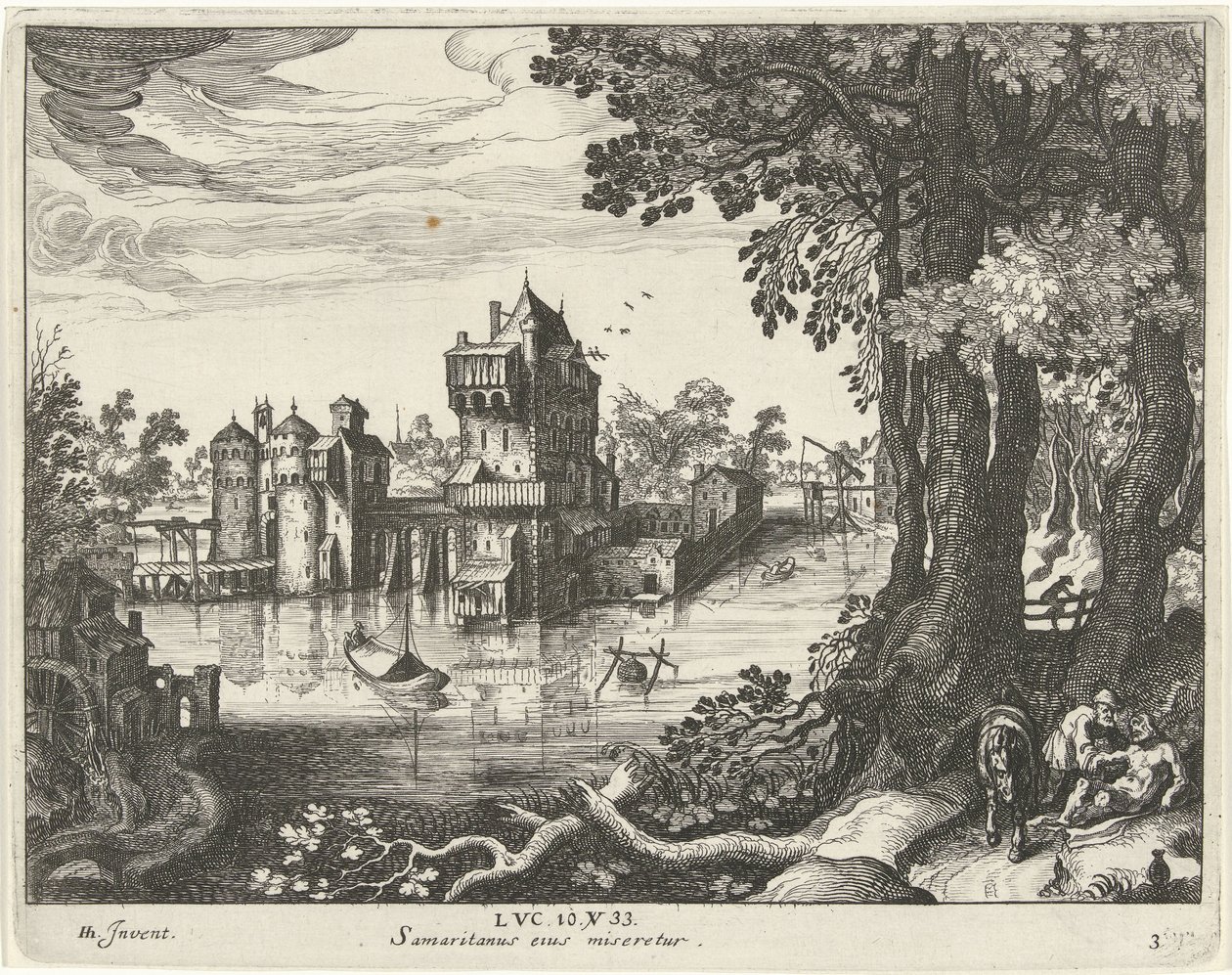 Samaritan Tends to the Wounds of an Injured Man (Parable of the Good Samaritan) by Simon Frisius