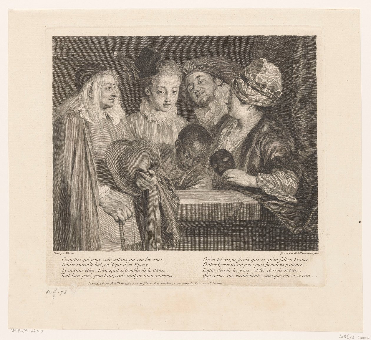 Group of Five Actors by a Parapet by Simon Henri Thomassin