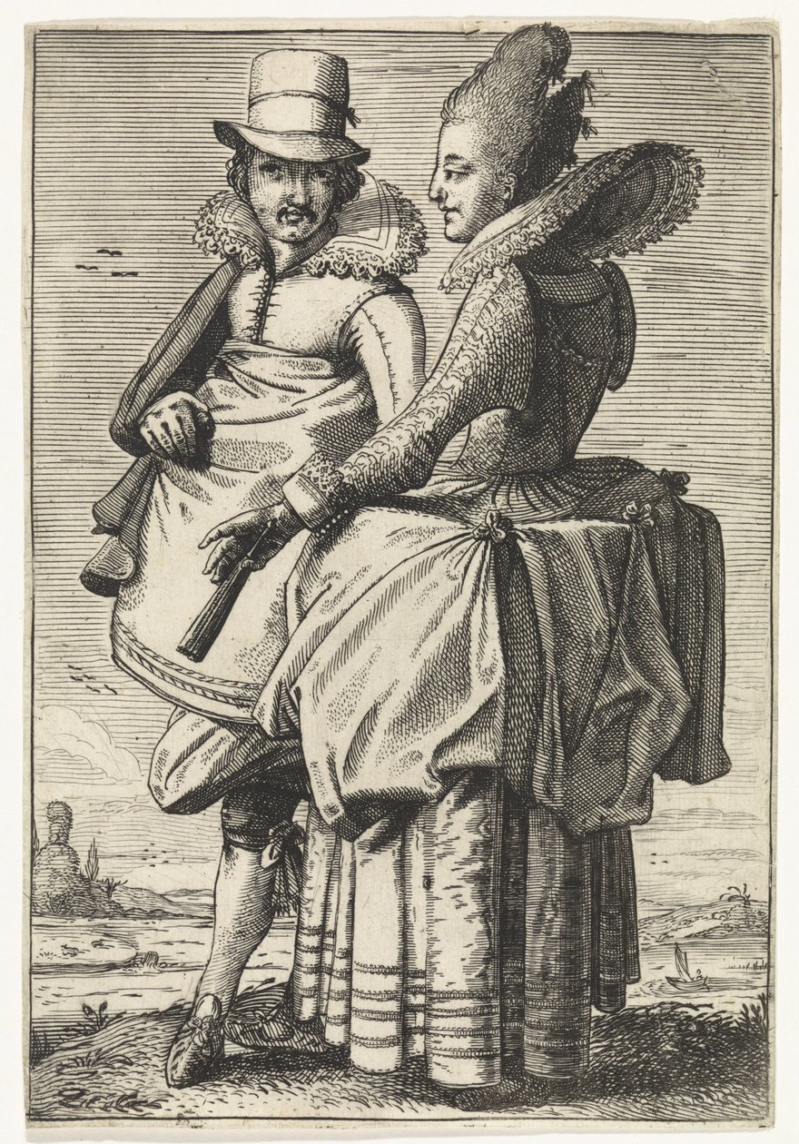 Man and Woman Dressed in Fashion of circa 1625 by Simon Poelenburg (attributed to)