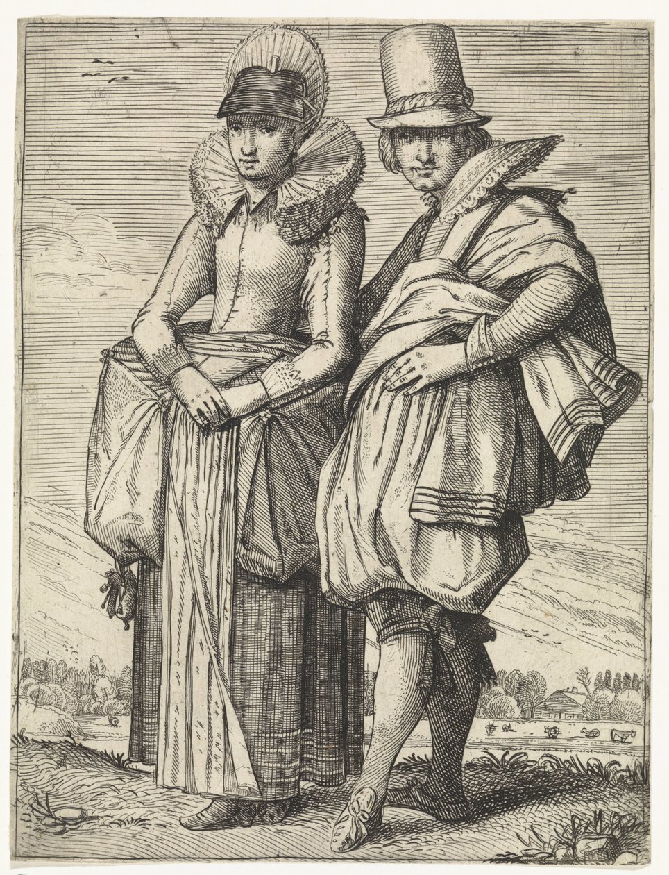 Man and Woman Dressed According to the Fashion of circa 1625 by Simon Poelenburg (attributed to)