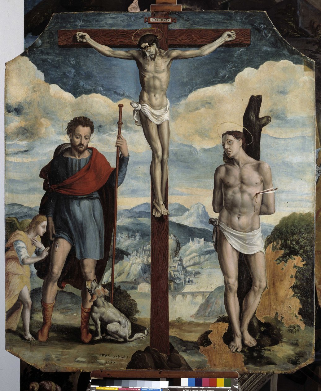 Crucifixion with St. Roch and St. Sebastian by Simon de Châlons
