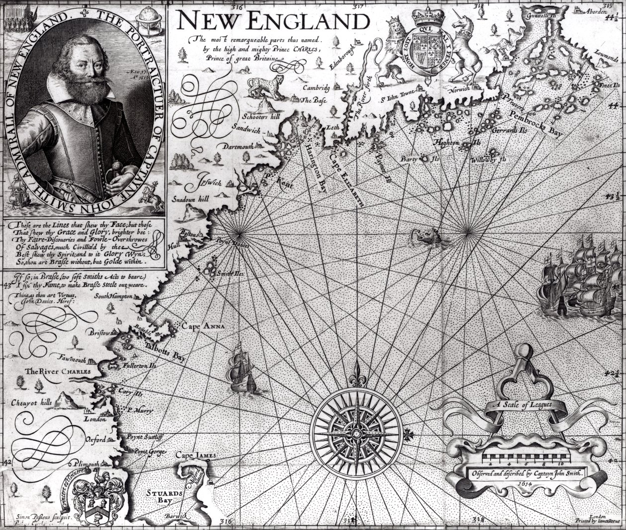 Map of the Coast of New England, Observed and Described by Captain John Smith (1580-1631) 1614, from 