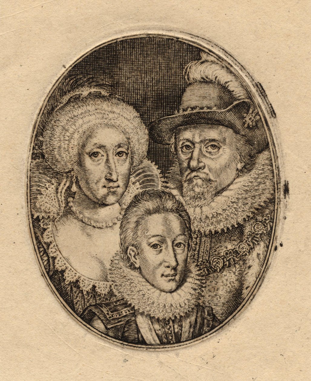 Anne of Denmark; King Charles I when Prince of Wales; King James I of England and VI of Scotland by Simon van de Passe