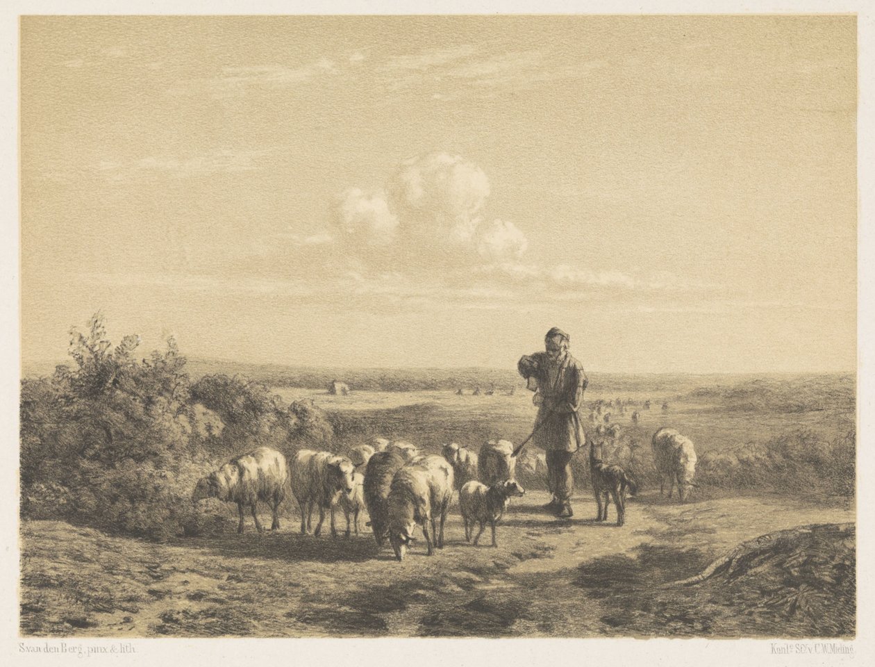 Shepherd with His Sheep on the Heath by Simon van den Berg