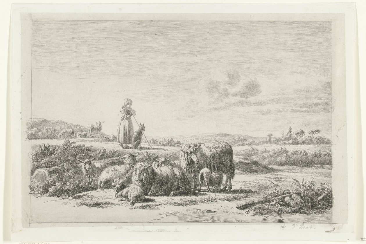 Landscape with Shepherdess and Dog by a Flock of Sheep by Simon van den Berg
