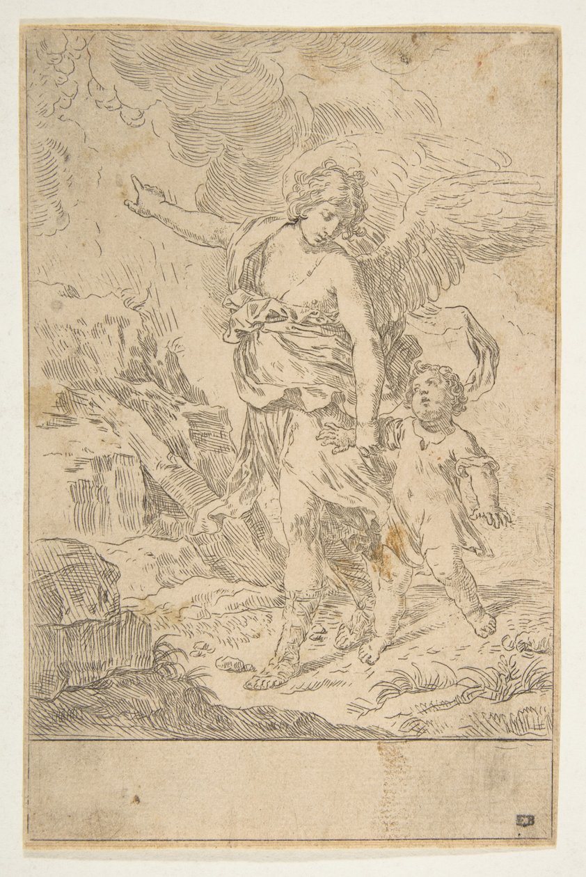 A guardian angel walking with a child, ca. 1640 by Simone Cantarini
