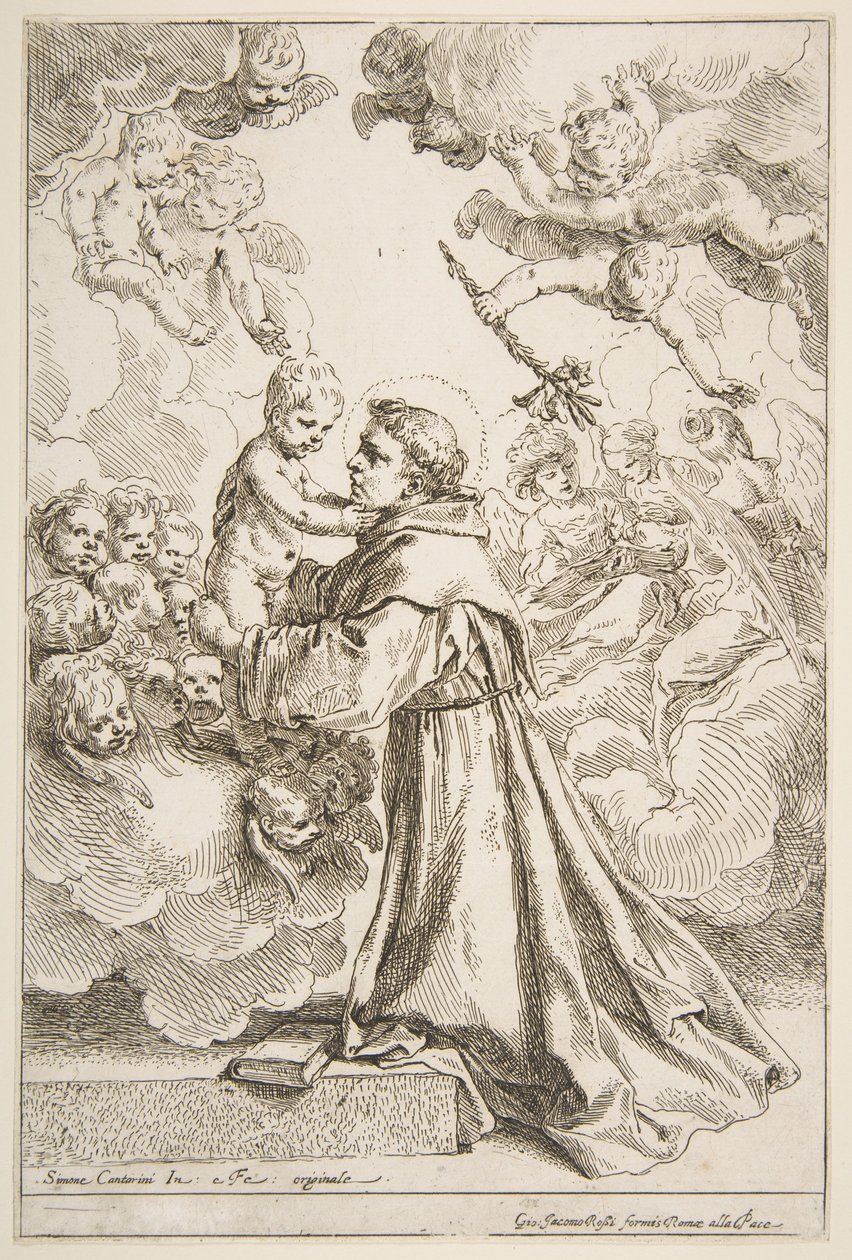 Saint Anthony of Padua Adoring the Christ Child in Glory by Simone Cantarini