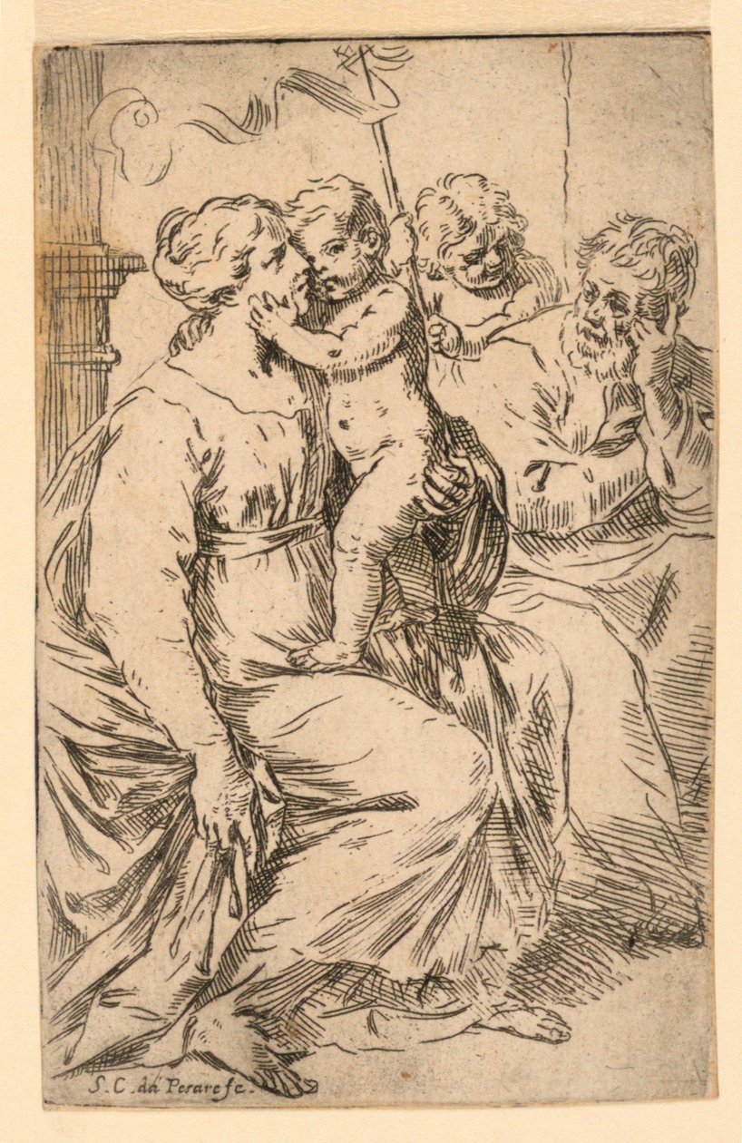 The Holy Family with Saint John by Simone Cantarini