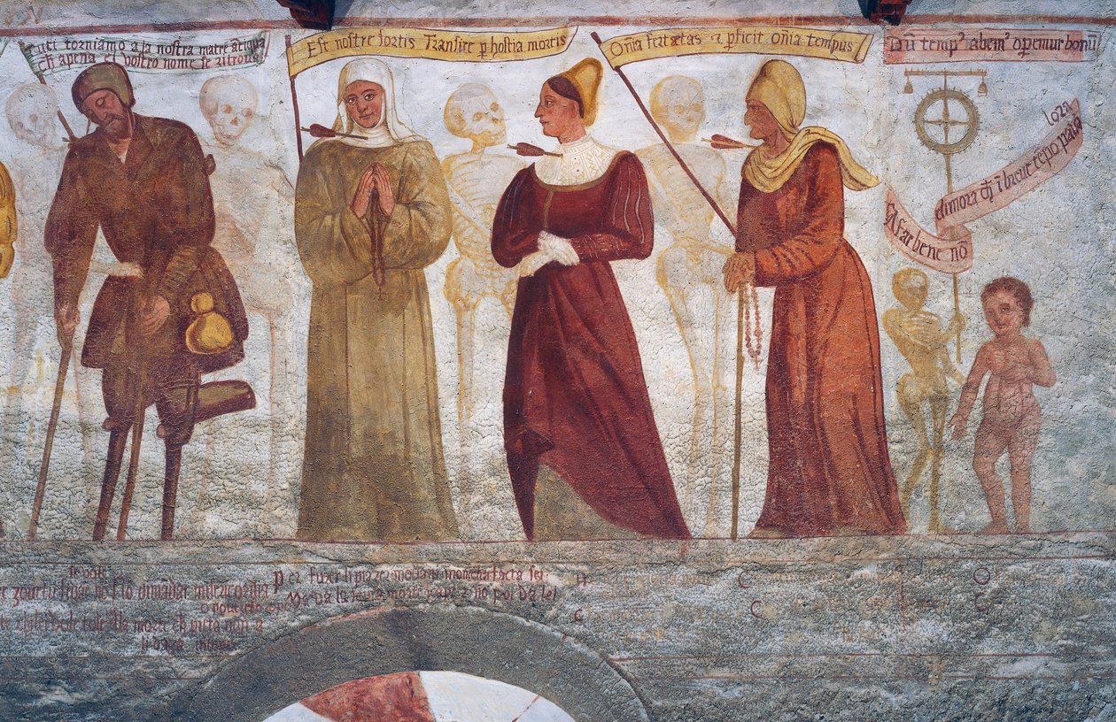 Death with the Lame Man, the Nun, the Young Woman, the Old Woman and the Child (Detail) by Simone II Baschenis