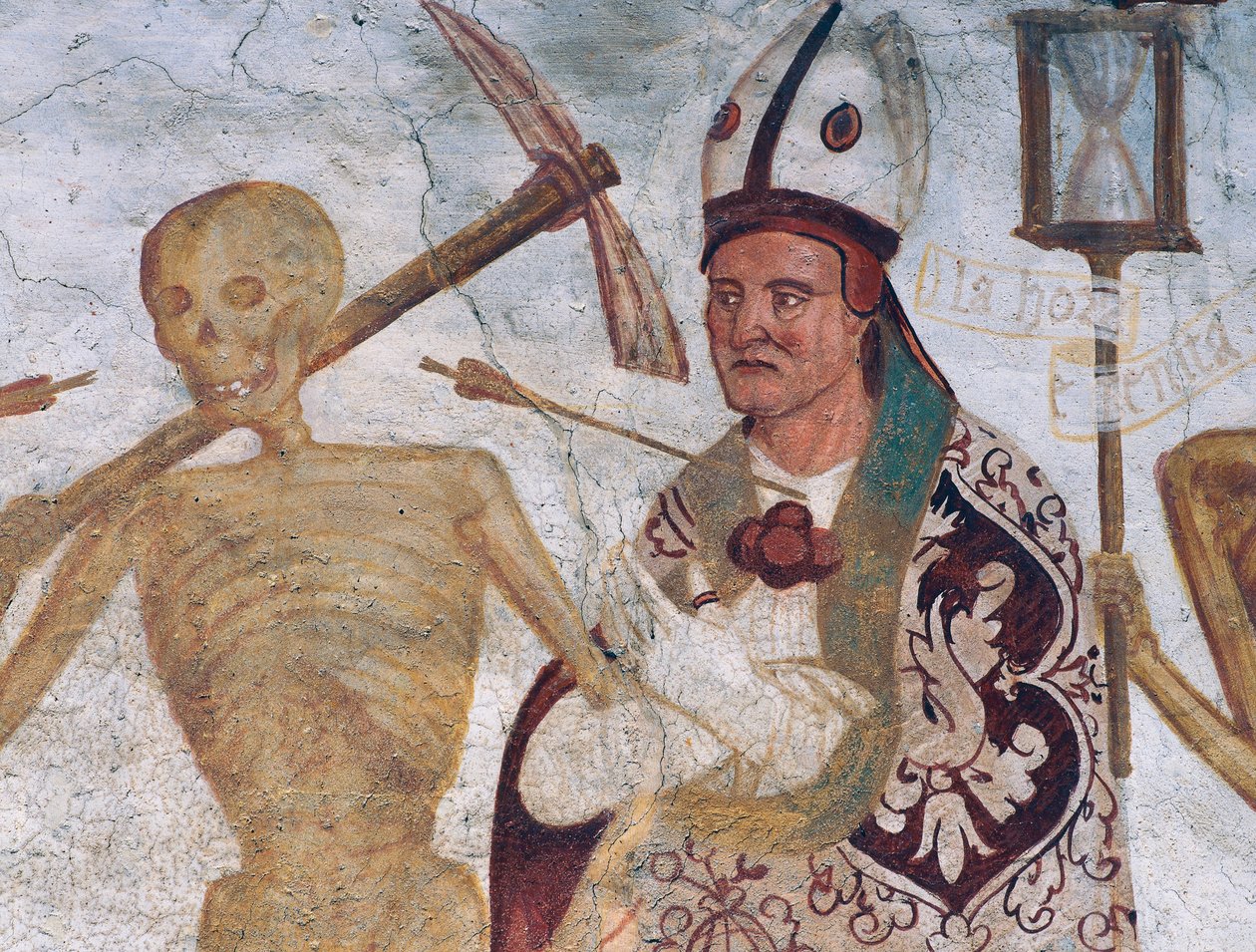 The Bishop and Death (detail from The Dance of Death) by Simone II Baschenis
