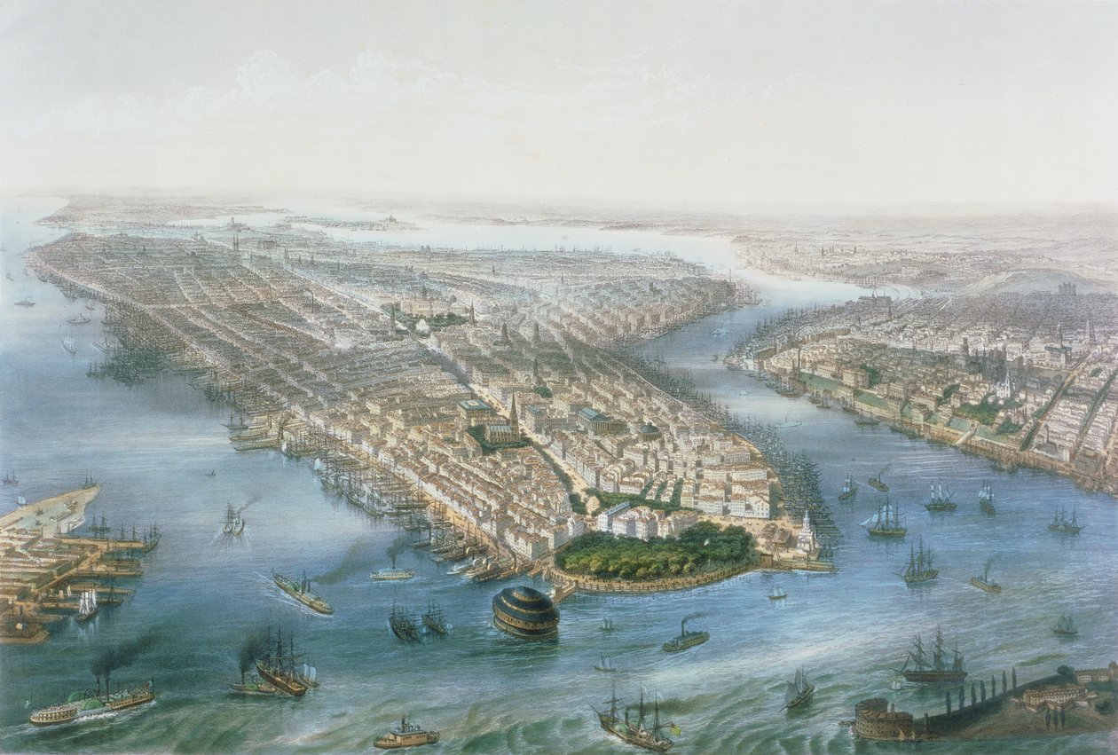 Aerial View of New York and Brooklyn, engraved by T.H Muller, pub. by L. Turgis, Paris, 1855 by Simpson