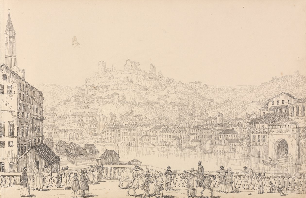 Album of 30 Views in the Tyrol and Italy: City of Verona and Castle of San Pietro from another bridge, 1st November 1840 by Sir Charles D