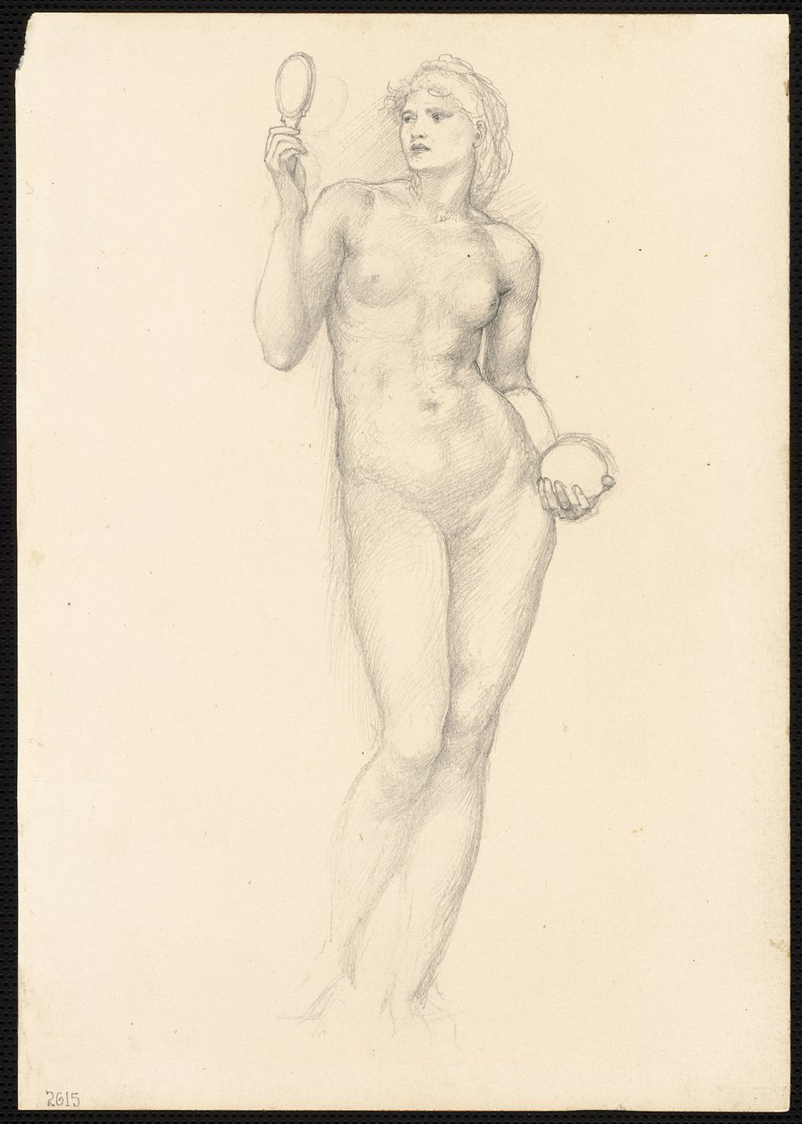 Nude Female Figure with Mirror in Right Hand by Sir Edward Burne Jones
