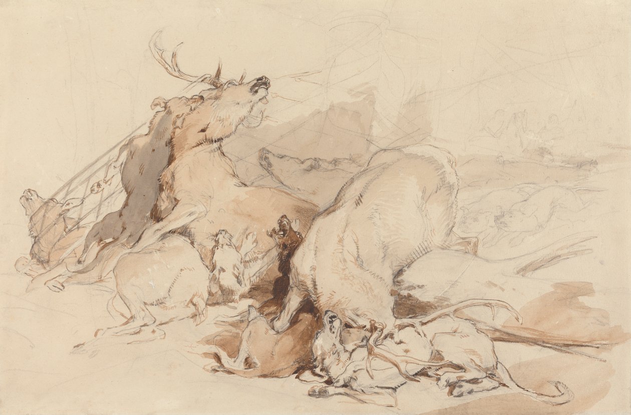 Hounds and Hunters Attacking Deer by Sir Edwin Henry Landseer